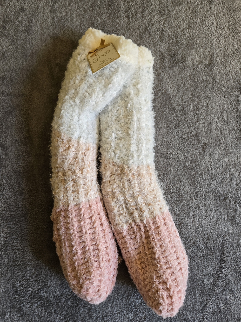 Cozy Plush Colorblock Lounge Socks in Pink and Cream